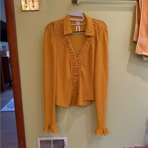 Anthropologie Ruffled Mustard Top
